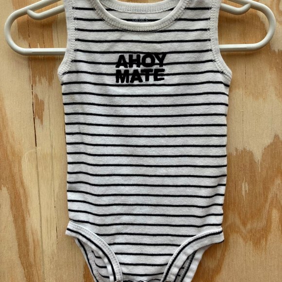 Carter's White with Black Stripes Ahoy Mate, 6 months - Picture 1 of 3